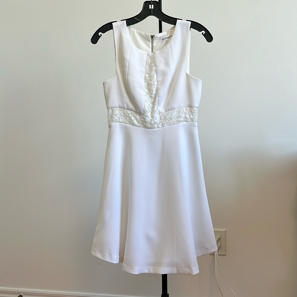 BCBGeneration White Sleeveless Crew Neck Lace Fit and Flare mini Dress 2